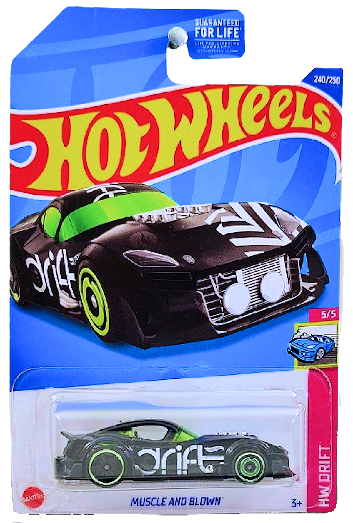 Hot Wheels 2022 - Collector # 240/250 - HW Drift 5/5 - Treasure Hunts -  Muscle and Bound - Glossy Black / White diagonals, 