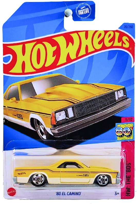 Hot Wheels 2023 - Collector # 026/250 - HW: The '80s 03/10 - '80 El Camino - Yellow - General Dollar Exclusive - USA Card