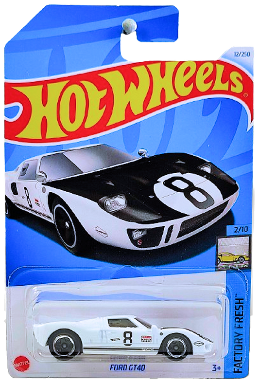 Hot Wheels 2024 - Collector # 012/250 - Factory Fresh 02/10 - Ford GT40 - White - '8' - IC