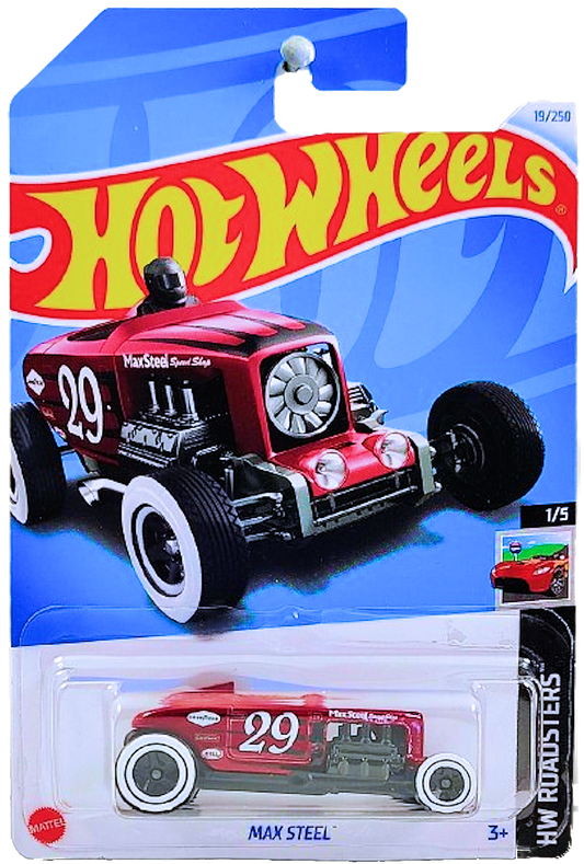 Hot Wheels 2024 - Collector # 019/250 - HW Roadsters 01/05 - Max Steel - Metalflake Red - '29' - IC