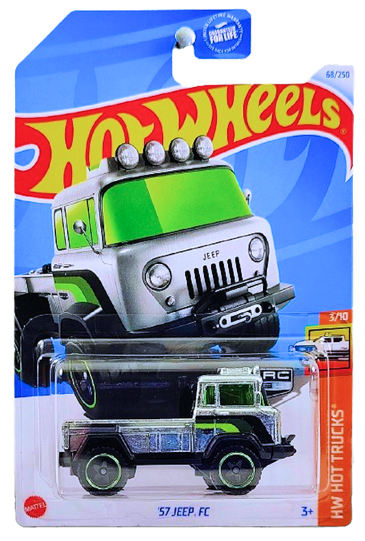 Hot Wheels 2024 - Collector # 068/250 - HW Hot Trucks 3/10 - ZAMAC # 003 - '57 Jeep FC - ZAMAC - Walmart Exclusive - USA Card