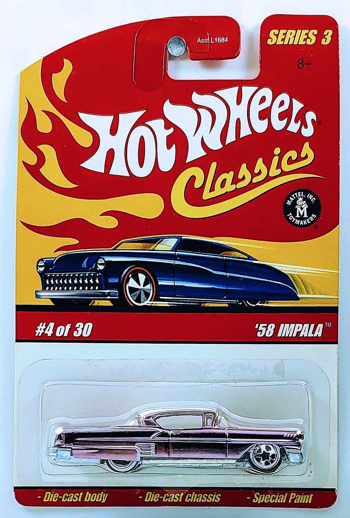 Hot Wheels 2007 - Classics Series 3 # 04/30 - '58 Impala - Spectraflame  Lavender - White Walls on 5 Spokes - Metal/Metal - NEW Casting