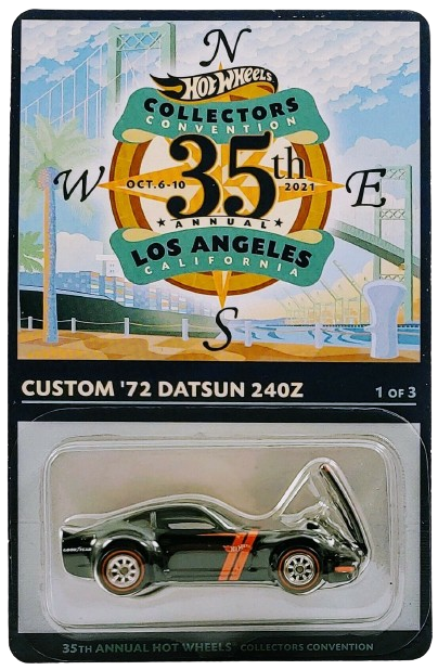 Hot Wheels 2021 - 35th Annual Collector's Convention - Los Angeles, CA - 1  of 3 - Custom '72 Datsun 240Z - Black - Metal/Metal & Real Riders - Limited  