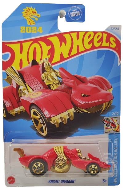 Hot Wheels 2024 - Collector # 052/250 - HW Celebration Racers 2/10 - Knight  Draggin' - Red - USA Card