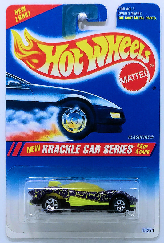 Hot Wheels 1995 - Collector # 284 - Krackle Car Series 4/4 - Flashfire - Purple - Purple Motor - Red Hot Wheels Logo - ERROR 7 Spokes on Front & 5 Spokes on Rear