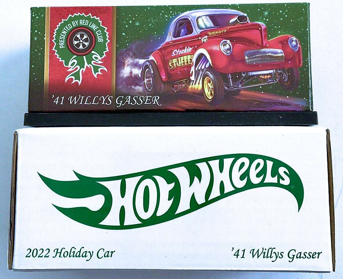 Hot Wheels 2022 - RLC Exclusive / Holiday Car / Stocking Stuffer - '41  Willys Gasser - Spectraflame Red - Metal/Metal & Real Riders - Acrylic  Display