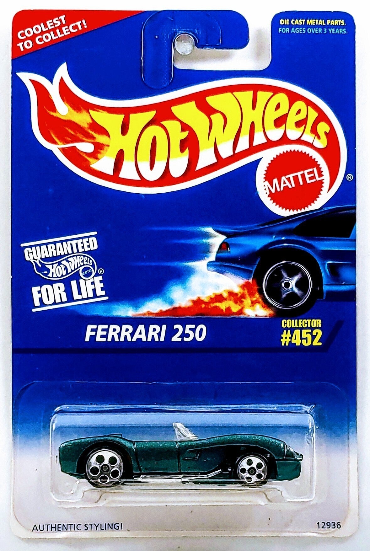 Hot Wheels 1996 - Collector # 452 - Ferrari 250 - Metallic Teal Green - 5  Dots