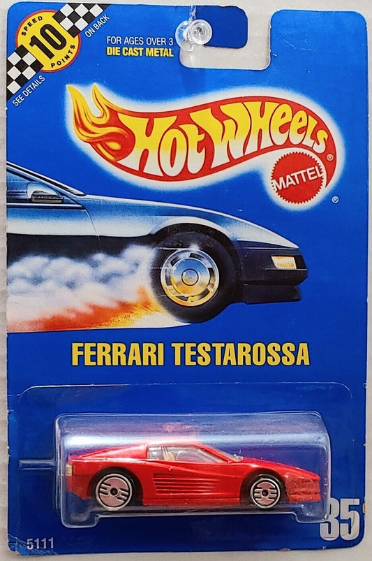 Hot Wheels 1990 - Collector # 035 - Ferrari Testarossa - Red - Tan Interior - UH Wheels