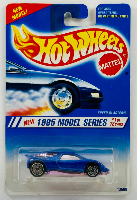 Hot Wheels 1995 - Collector # 343 - Model Series 1/12 - Speed Blaster - Blue Metalflake - UH Wheels - Pink Chrom Base & Windows - USA