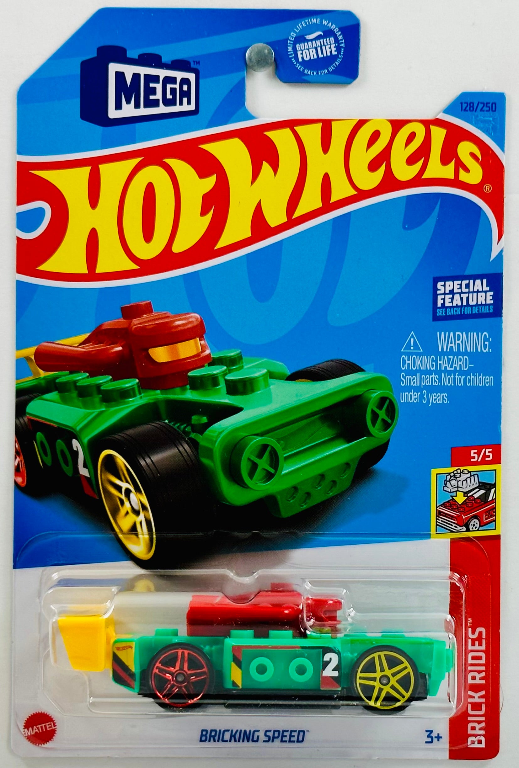 Hot Wheels 2023 - Collector # 128/250 - Brick Rides 05/05 - Bricking Speed  - Green - Red, Black & Yellow Accents / '2' - USA