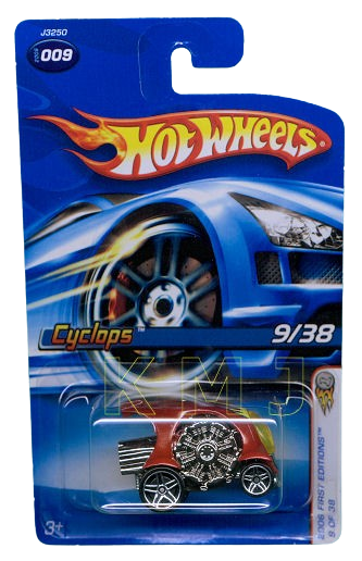 Hot Wheels 2006 - Collector # 009/223 - First Editions 09/38 - Cyclops - Dark Red - Dark Chrome Engine -  PR5 Wheels - USA Card