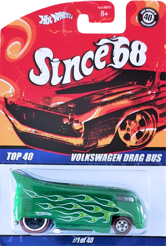 Hot Wheels 2008 - Since '68 / Top 40 # 1/40 - Volkswagen Drag Bus - Green / Flames - Redlines - Metal/Metal