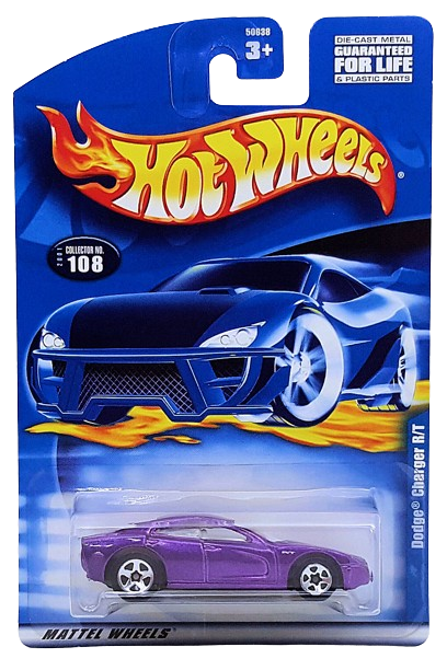 Hot Wheels 2001 - Collector # 108/240 - Dodge Charger R/T - Purple Metalflake - 5 Spoke Wheels - White Interior - USA Card