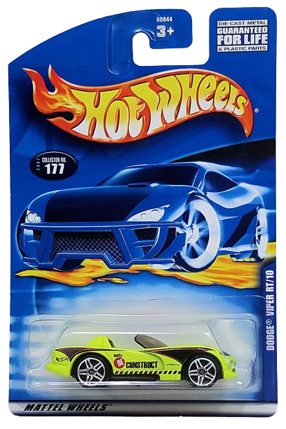 Hot Wheels 2001 - Collector # 177/240 - Dodge Viper RT/10 - Fluorescent Yellow / "Anti De Construct" - USA Card
