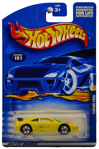 Hot Wheels 2001 - Collector # 191/240 - Ferrari F355 - Yellow - 5 Spoke Wheels - USA Card