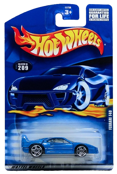 Hot Wheels 2001 - Collector # 209/240 - Ferrari F40 - Metallic Blue - PR5 Wheels - USA Card