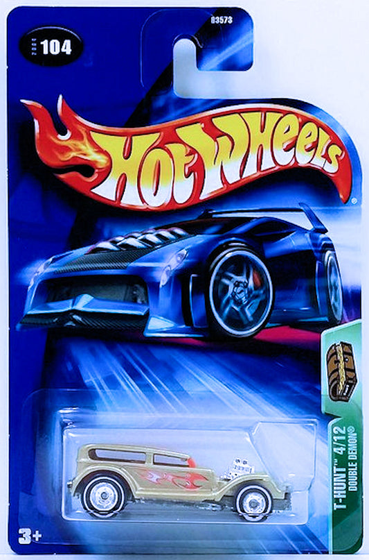 Hot Wheels 2004 - Collector # 104/212 - Treasure Hunts 4/12 - Double Demon - Gold with Flames - Real Riders - USA