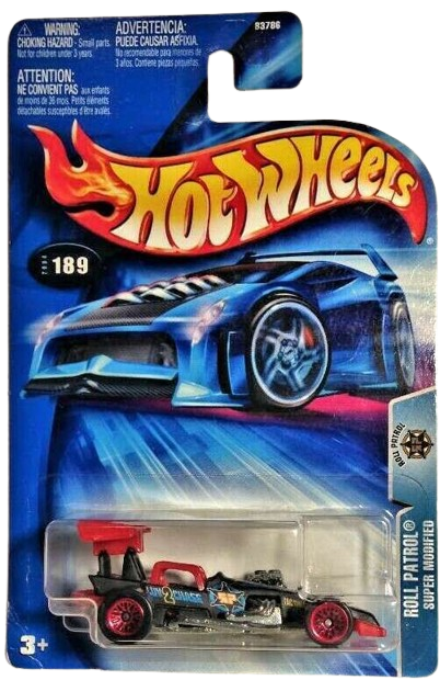 Hot Wheels 2004 - Collector # 189/212 - Roll Patrol - Super Modified - Matte Black - Metal Base - Red Lace Wheels - USA Card