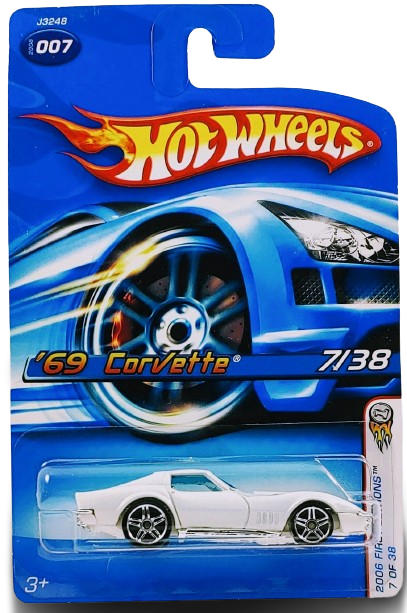 Hot Wheels 2006 - Collector # 007/223 - First Editions 7/38 - '69 Corvette - White - PR5 Wheels - Blue Windows - Kmart Exclusive - Very Rare Variation - USA