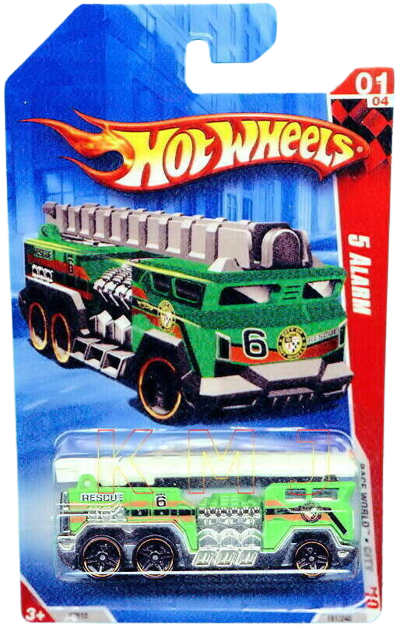 Hot Wheels 2010 - Collector # 181/240 - Race World / City 1/4 - 5 Alarm (Fire Truck) - Neon Green - USA Card
