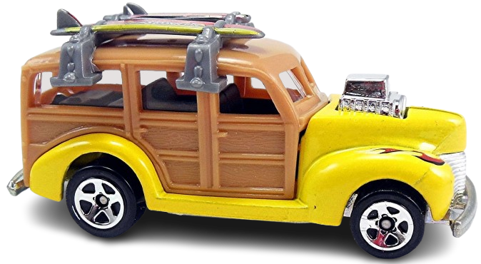 Hot Wheels 2010 - Collector # 073/240 - HW Garage 5/10 - '40s Woodie - Yellow - Surfboards on Roof - USA Card