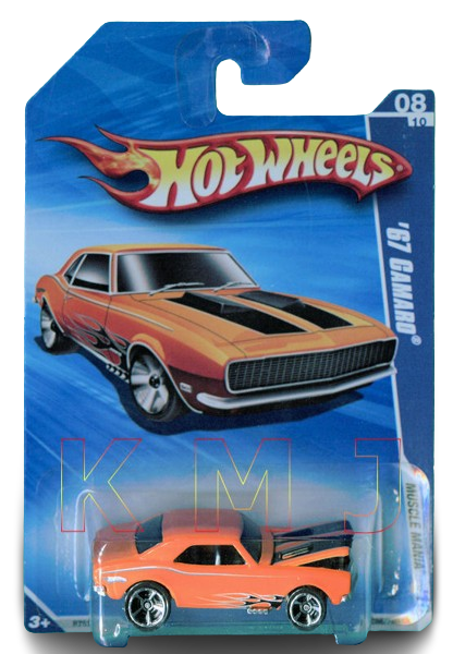 Hot Wheels 2010 - Collector # 086/240 - Muscle Mania 8/10 - '67 Camaro - Orange - Opening Hood - USA