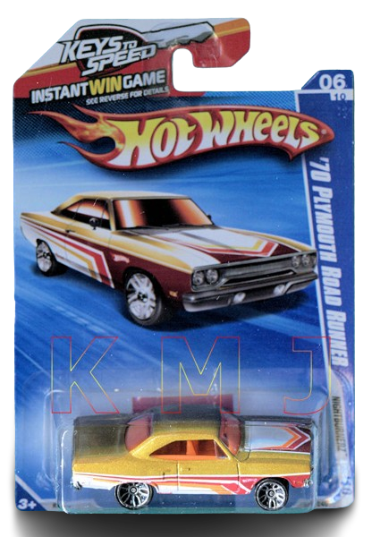 Hot Wheels 2010 - Collector # 094/240 - Nightburnernz 6/10 - '70 Plymouth Road Runner - Gold - USA Instant Win Card
