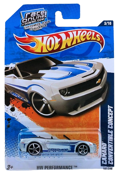 Hot Wheels 2010 - Collector # 101/240 - HW Performance 3/10 - Camaro Convertible Concept - Silver / Hotchkis - USA Card