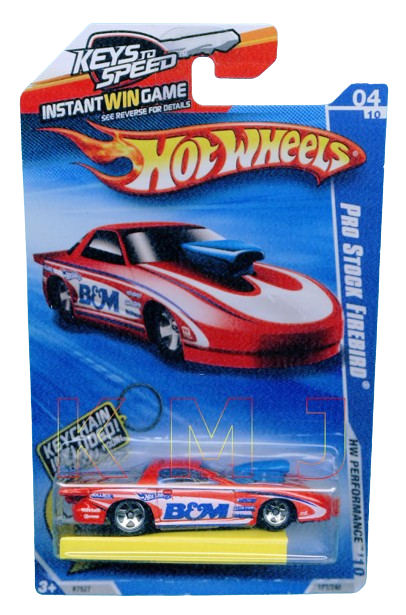 Hot Wheels 2010 - Collector # 102/240 - HW Performance 4/10 - Pro Stock Firebird - Red / B&M Transmission - USA Instant Win Card with Key Chain