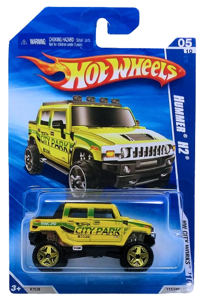 Hot Wheels 2010 - Collector # 113/240 - HW City Works 5/10 - Hummer H2 - Yellow / 'City Park' - USA Card