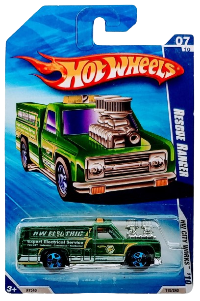 Hot Wheels 2010 - Collector # 115/240 - HW City Works 7/10 - Rescue Ranger - Metalflake Green / 'HW Electric' - USA Card