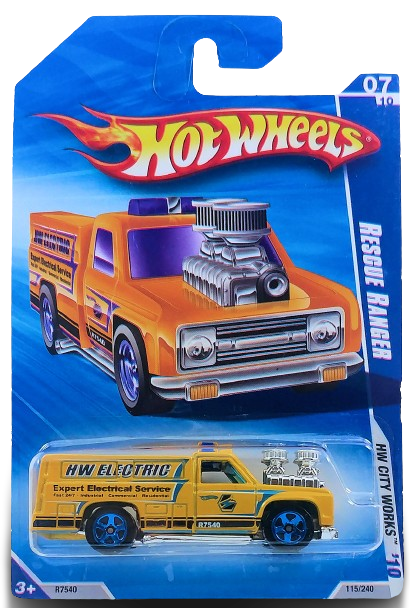 Hot Wheels 2010 - Collector # 115/240 - HW City Works 7/10 - Rescue Ranger - Metalflake Dark Yellow / 'HW Electric' - USA Card