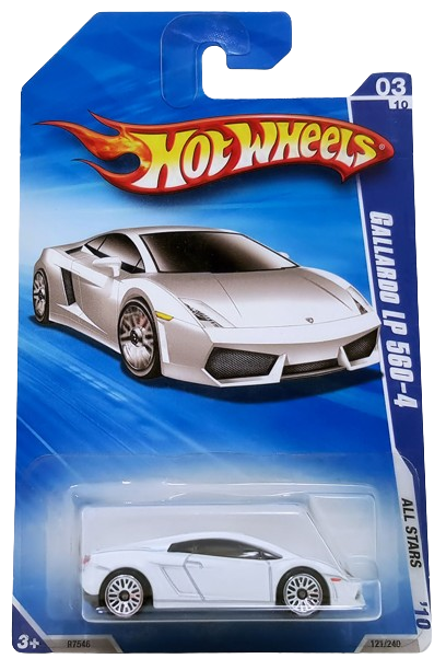 Hot Wheels 2010 - Collector # 121/240 - All Stars 3/10 - New Model - (Lamborghini) Gallardo LP 560-4 - Matte White - Lace Wheels - USA Card