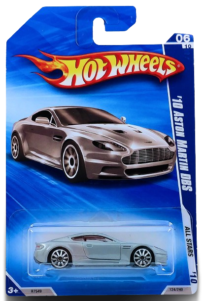 Hot Wheels 2010 - Collector # 124/240 - All Stars 6/10 - '10 Aston Martin DBS - Silver - 10 Spoke Wheels - USA Card