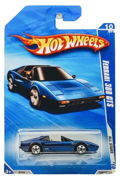 Hot Wheels 2010 - Collector # 128/240 - All Stars 10/10 - Ferrari 308 GTS - Metallic Blue - 5 Spokes - USA Card