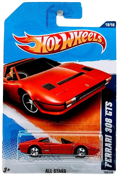 Hot Wheels 2010 - Collector # 128/240 - All Stars 10/10 - Ferrari 308 GTS - Red - 5 Spokes - USA Card