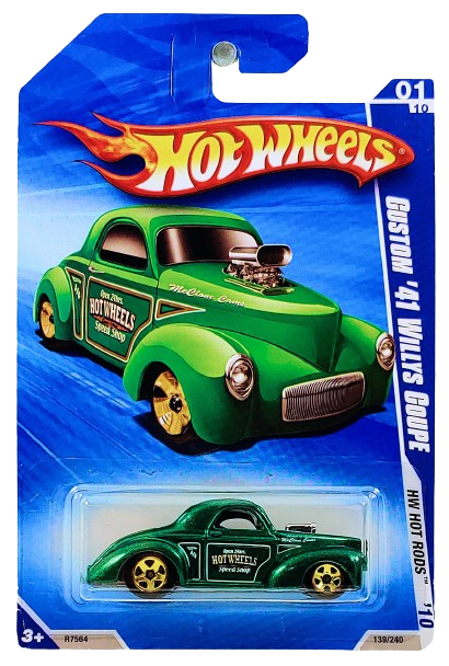 Hot Wheels 2010 - Collector # 139/240 - HW Hot Rods 1/10 - Custom '41 Willys Coupe - Green Metallic - USA Card