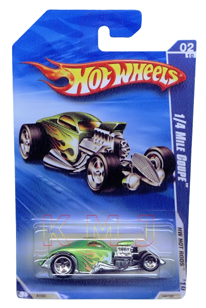 Hot Wheels 2010 - Collector # 140/240 - HW Hot Rods 2/10 - 1/4 Mile Coupe - Green Metallic with Flames - USA Card