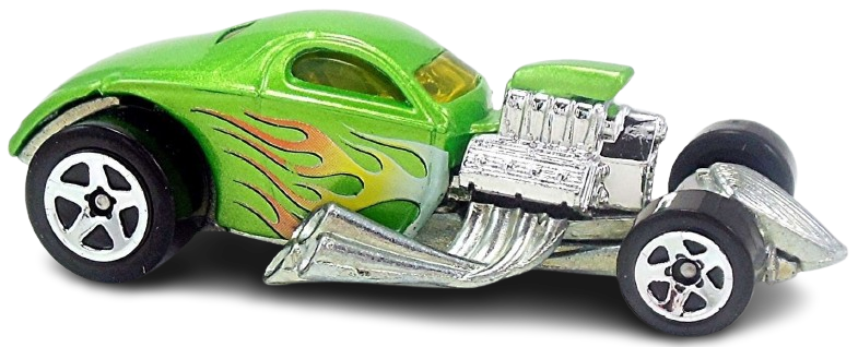 Hot Wheels 2010 - Collector # 140/240 - HW Hot Rods 2/10 - 1/4 Mile Coupe - Green Metallic with Flames - USA Instant Win Card with Key Chain