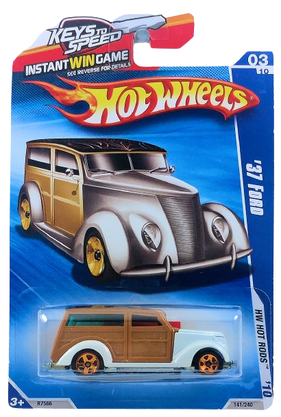 Hot Wheels 2010 - Collector # 141/240 - HW Hot Rods 03/10 - '37 Ford - Metallic White & Brown - USA Keys To Speed Card