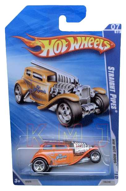 Hot Wheels 2010 - Collector # 145/240 - HW Hot Rods 7/10 - Straight Pipes - Orange / 'The Pipers' South Bay - USA Card