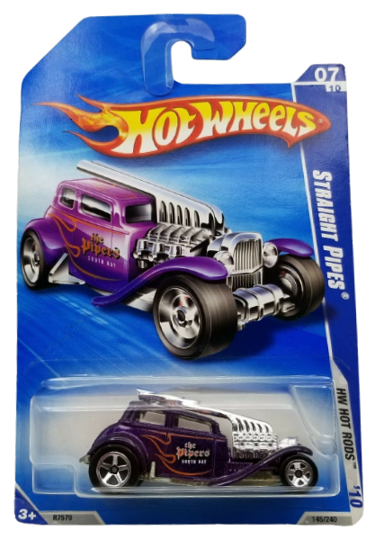 Hot Wheels 2010 - Collector # 145/240 - HW Hot Rods 7/10 - Straight Pipes - Purple / 'The Pipers' South Bay - USA Card