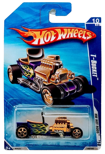 Hot Wheels 2010 - Collector # 148/240 - HW Hot Rods 10/10 - T-Bucket - Purple - Flames - Gold 5 Spoke Wheels - USA Card