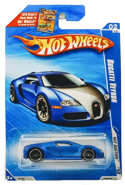 Hot Wheels 2010 - Collector # 160/240 - Hot Auction 2/10 - Bugatti Veyron - Satin Blue - USA Card with Beckett Promo