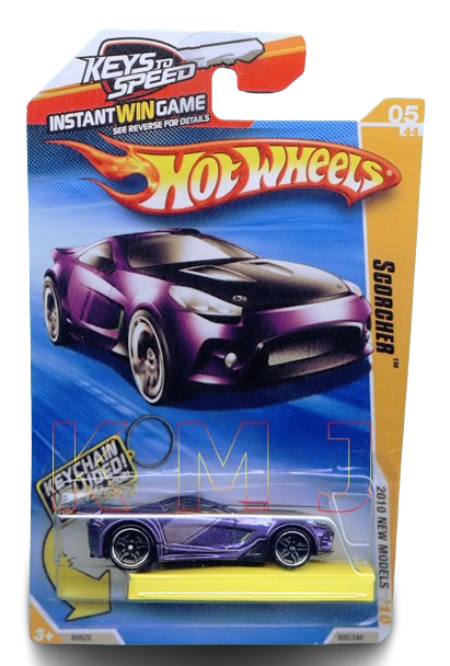 Hot Wheels 2010 - Collector # 005/240 - New Models 05/44 - Scorcher - Purple - USA Instant Win Card with Key Chain