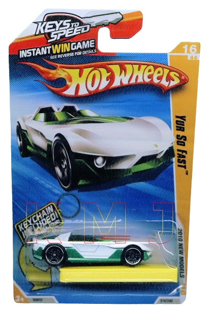 Hot Wheels 2010 - Collector # 016/240 - New Models 16/44 - Yur So Fast - White - USA Instant Win Card with Key Chain