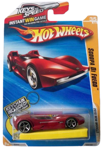 Hot Wheels 2010 - Collector # 035/240 - New Models 35/44 - Scoopa Di Fuego - Red - USA Instant Win Card with Key Chain
