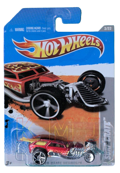 Hot Wheels 2011 - Collector # 225/244 - HW Video Game Heroes 3/22 - Surf Crate - Red with Flames - Yellow Surfboard - USA Card