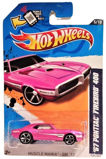 Hot Wheels 2012 - Collector # 105/247 - Muscle Mania 5/10 - '67 Pontiac Firebird 400 - Pink - Walmart Exclusive - USA