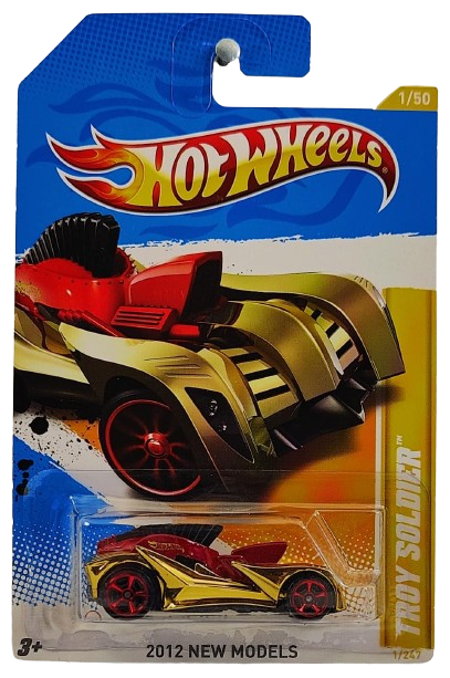 Hot Wheels 2012 - Collector # 001/247 - New Models 01/50 - Troy Soldier - Gold Chrome & Red - USA Card